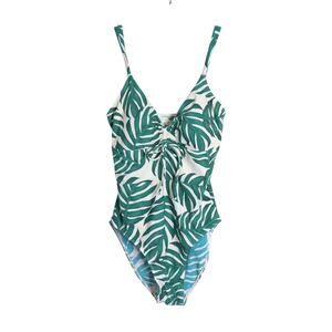 SUMMER SALT The Cinched One Piece Swimsuit Paradise Palms Green Women's 8